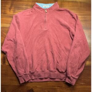 Peter Millar Mens Red Double Mercerized Cotton 1/4 Zip Pullover Sweater Sz Large